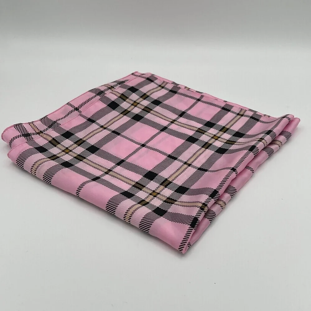 Tie Rack‎ Designer Pink Black Plaid Polyester Scarf Bandana Neck Square Career